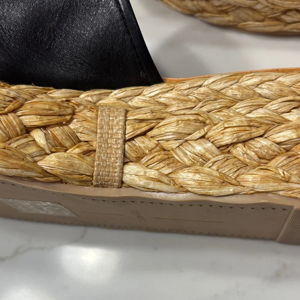 Dolce Vita Black Leather Espadrille Slide Wedges